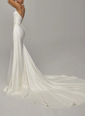 Trumpet Mermaid Sweetheart Sleeveless Chapel Train Crepe Satin Bride Wedding Dress With Beading Swd13206