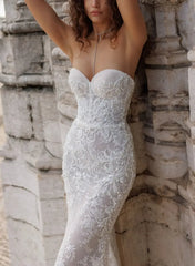 A Line Sweetheart Sleeveless Chapel Train Lace Tulle Bride Wedding Dress With Beading Flower S Swd13214