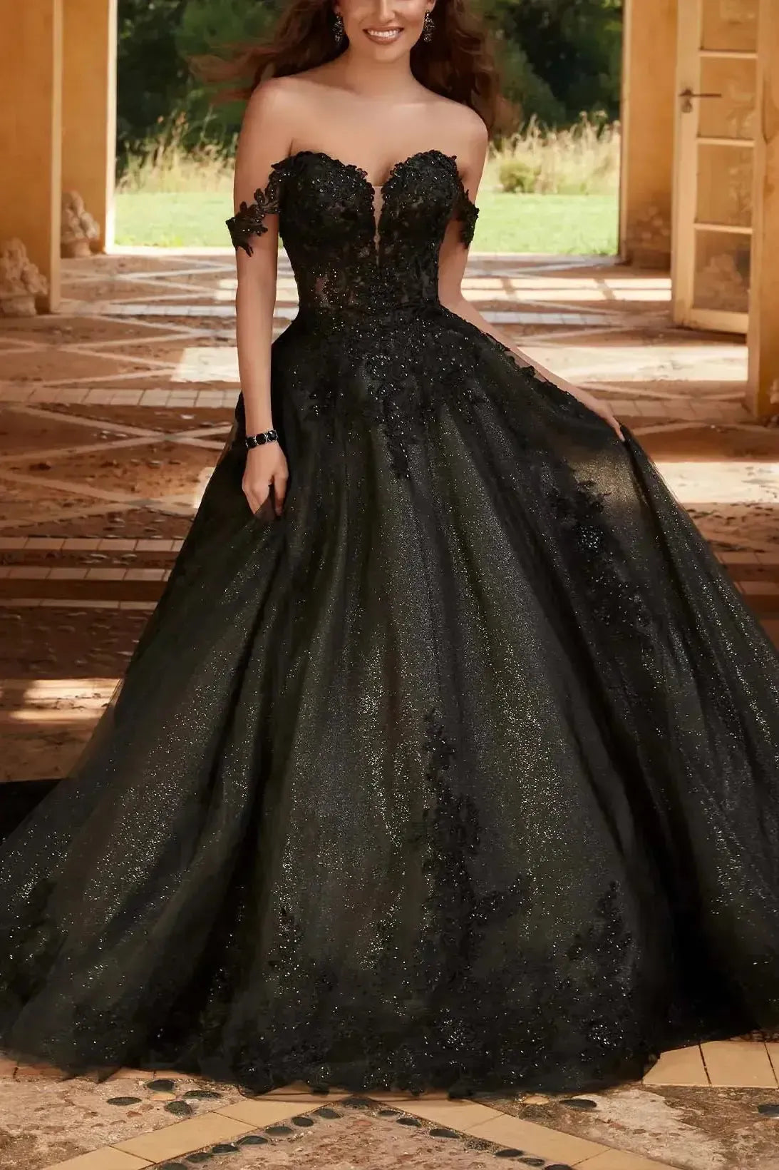 Elegant A Line Off The Shoulder Chapel Train Satin Tulle Bride With Lace Swd13221