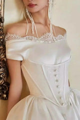 A Line Off The Shoulder Sleeveless Sweep Train Wedding Dresses Swd13224