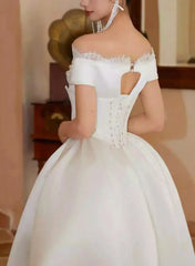 A Line Off The Shoulder Sleeveless Sweep Train Wedding Dresses Swd13224