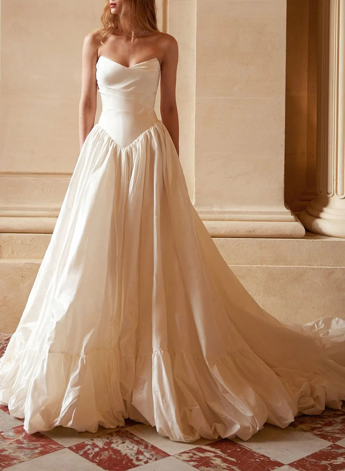 Ball Gown Strapless Sleeveless Royal Taffeta Wedding Dresses Swd13270