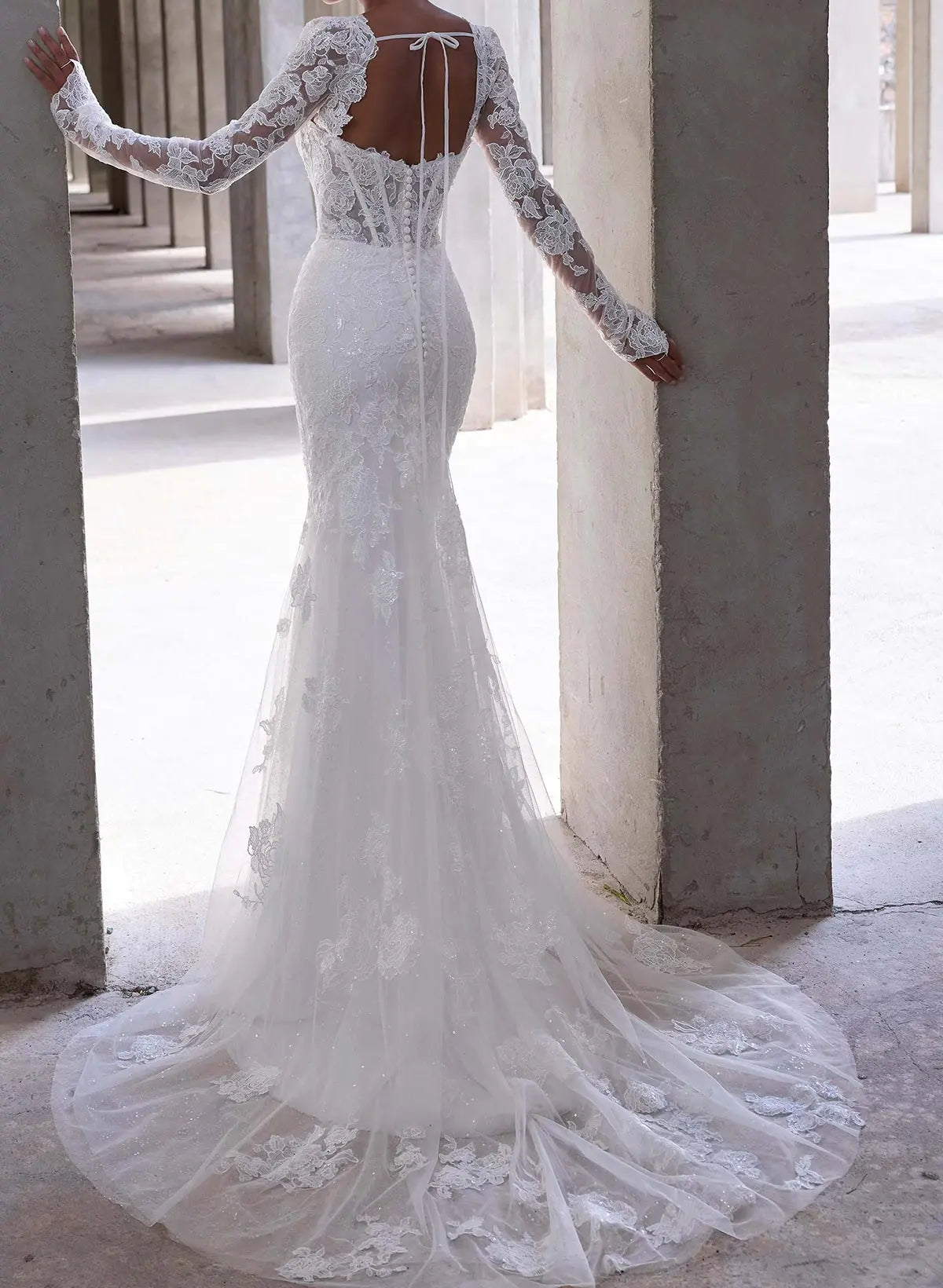 Trumpet Mermaid Sweetheart Long Sleeves Court Train Elastic Satin Wedding Dresses With Appliques Lace Swd13277