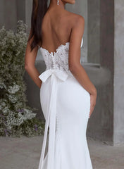 Trumpet Mermaid Sweetheart Detachable Sleeves Court Train Lace Elastic Satin Wedding Dresses With Bow S Lace Swd13280