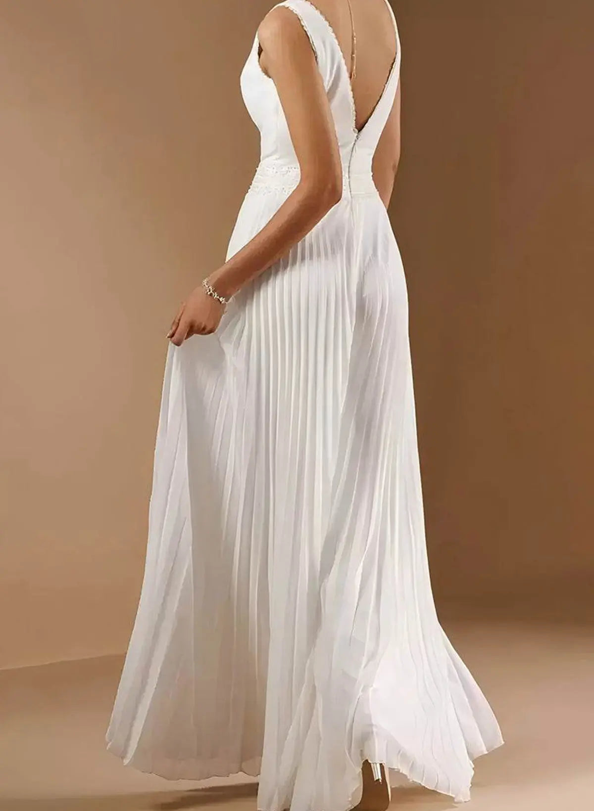 Jumpsuit Pantsuit V Neck Sleeveless Floor Length Chiffon Wedding Dresses With Pleated Swd13292