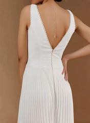 Jumpsuit Pantsuit V Neck Sleeveless Floor Length Chiffon Wedding Dresses With Pleated Swd13292