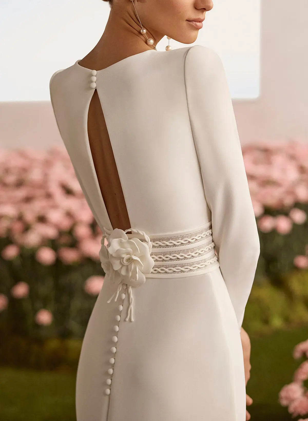 Sheath Column Square Neckline Long Sleeves Chapel Train Elastic Satin Wedding Dresses Swd13294
