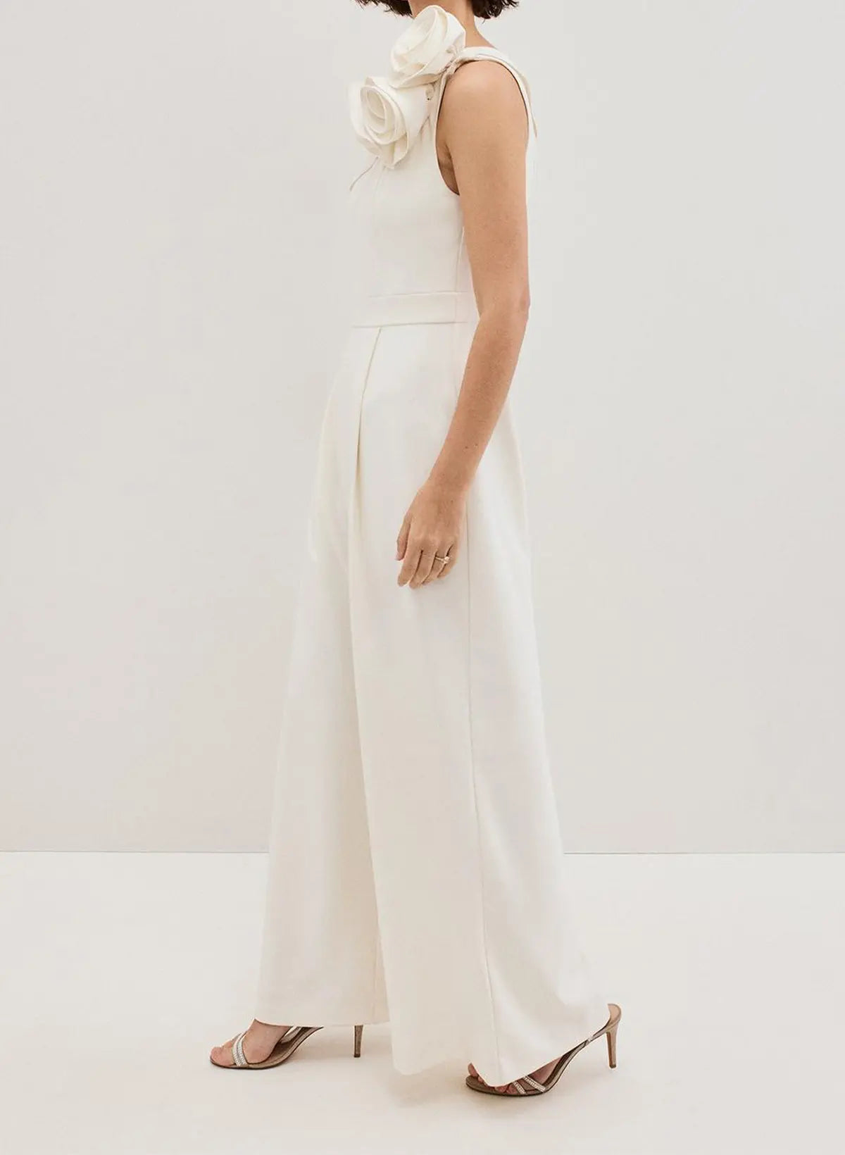 Jumpsuit Pantsuit One Shoulder Sleeveless Floor Length Elastic Satin Wedding Dresses With Flower S Swd13295