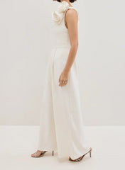 Jumpsuit Pantsuit One Shoulder Sleeveless Floor Length Elastic Satin Wedding Dresses With Flower S Swd13295