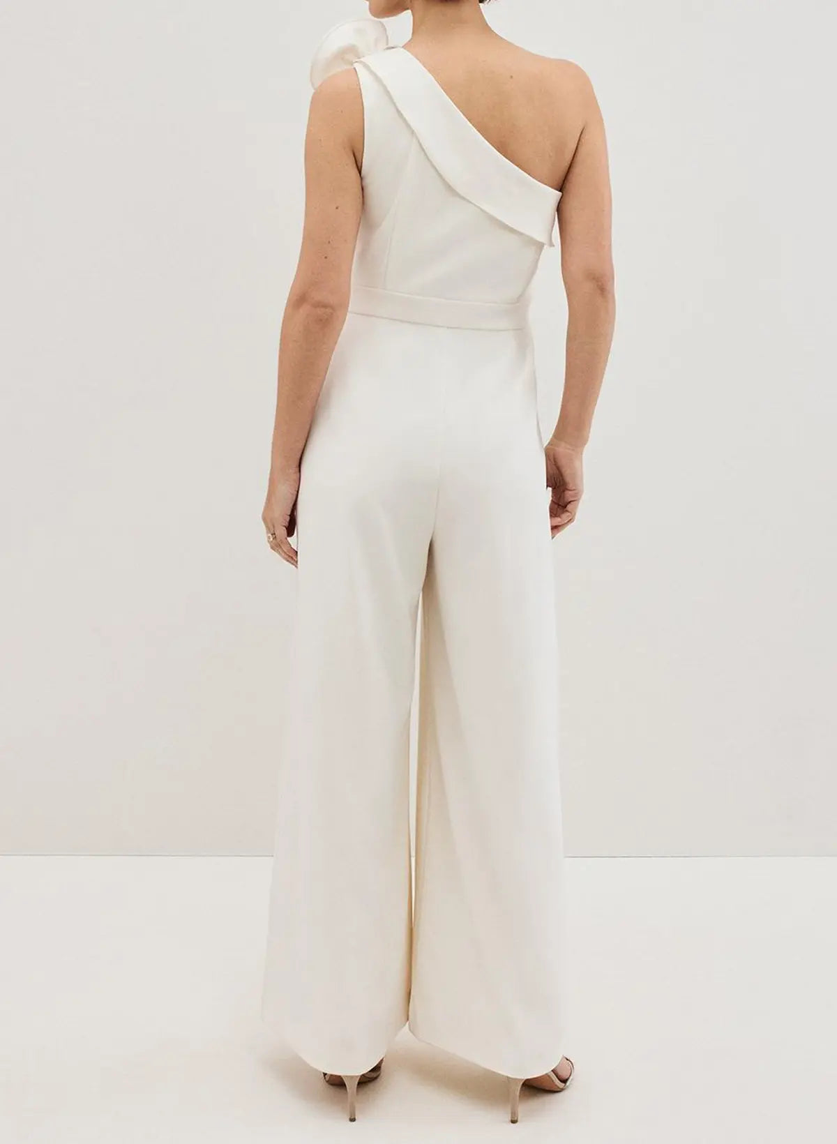 Jumpsuit Pantsuit One Shoulder Sleeveless Floor Length Elastic Satin Wedding Dresses With Flower S Swd13295