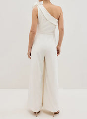 Jumpsuit Pantsuit One Shoulder Sleeveless Floor Length Elastic Satin Wedding Dresses With Flower S Swd13295