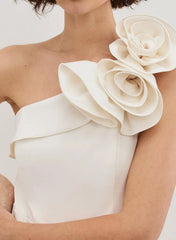 Jumpsuit Pantsuit One Shoulder Sleeveless Floor Length Elastic Satin Wedding Dresses With Flower S Swd13295