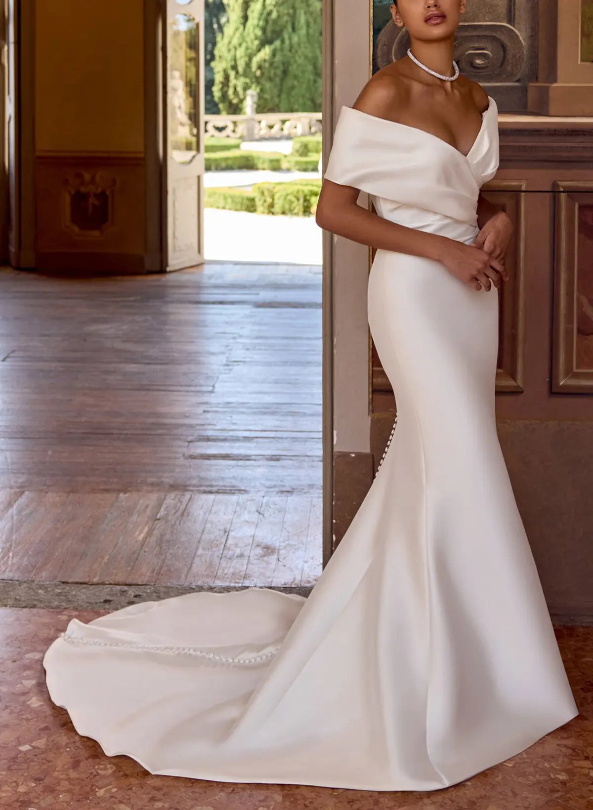 Trumpet Mermaid Sweetheart Sleeveless Court Train Bride Wedding Dress Swd13300