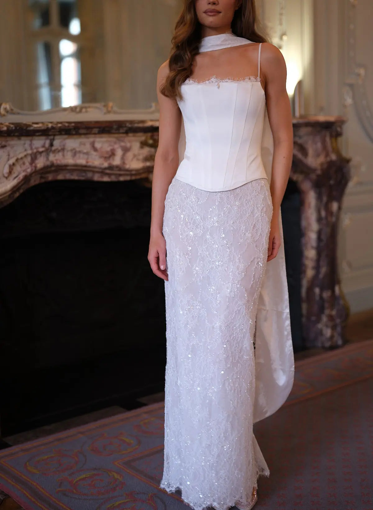 Sheath Column Sweetheart Sleeveless Floor Length Lace Elastic Satin Bride Wedding Dress With Appliques Lace Swd13304