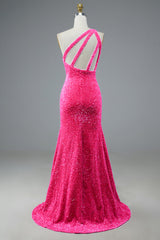 Fuchsia Sequin Long Prom Dress with Slit