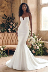Trumpet Mermaid Sweetheart Sleeveless Court Train Matte Satin Wedding Dresses Swd13131