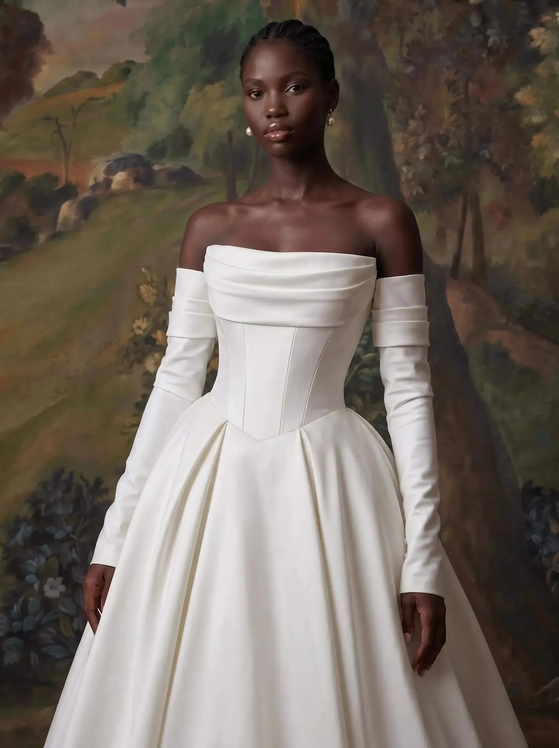 Ball Gown Sweetheart Detachable Sleeves Chapel Train Twill Satin With Pockets Bride Wedding Dress Swd13147