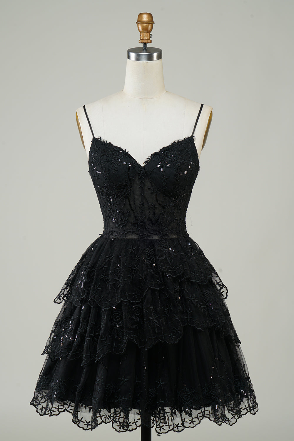 Sparkly Navy Corset Top Spaghetti Straps A-Line Lace Short Homecoming Dress