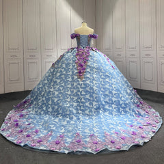 Blue Quinceanera Dress Sweet 15 Evening Dress Crystal Sleeveless Beading Ball Gown Dress