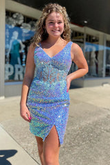 Sparkly Silver Corset Sequined Tight Short Homecoming Dress With Appliques