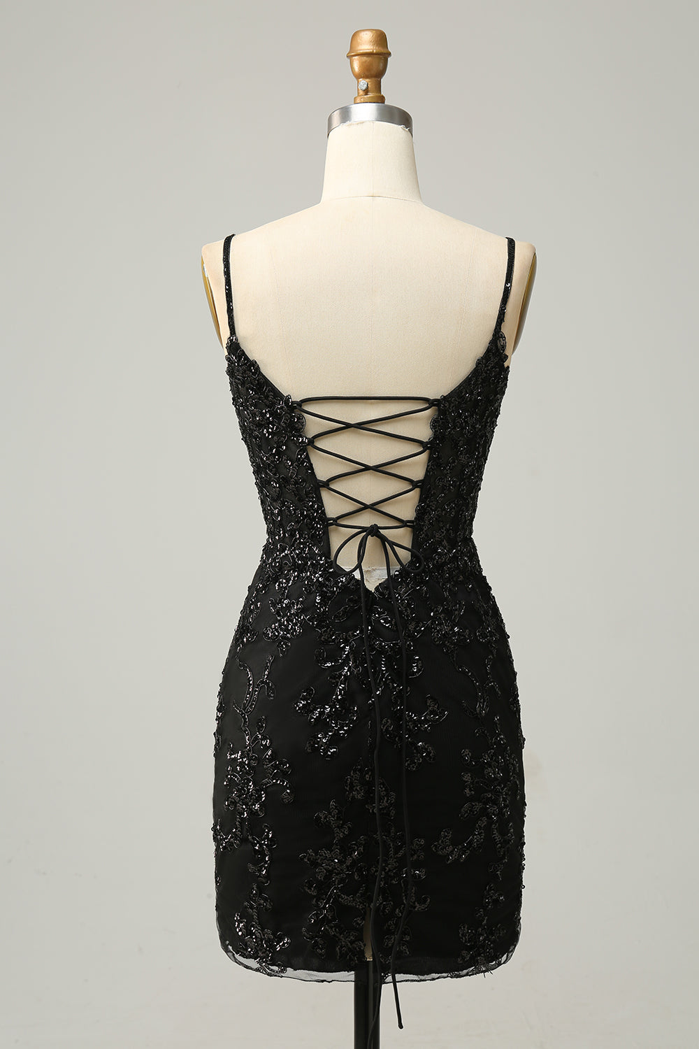 Sparkly Black Corset Sequins Tight Homecoming Dress with Lace