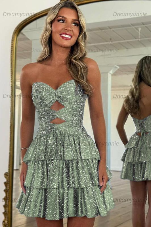 Orange A Line Strapless Sweetheart Satin Homecoming Dress with Keyhole