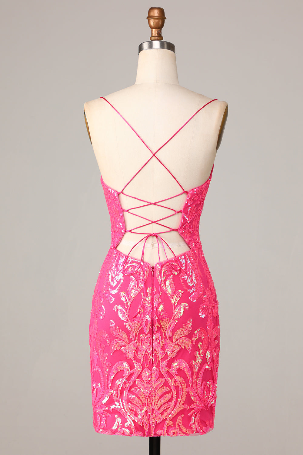 Sheath Spaghetti Straps Fuchsia Sequins Short Homecoming Dress