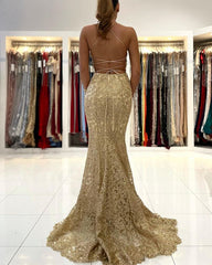 Gold Appliques Mermaid Long Evening Dress