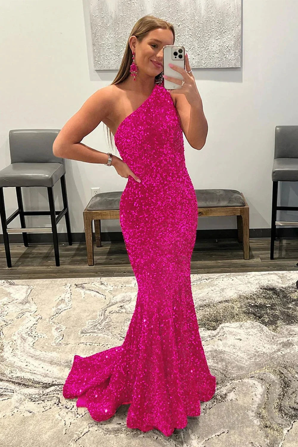 Coral Sequins Mermaid Long Prom Dress