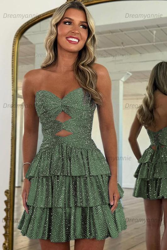 Orange A Line Strapless Sweetheart Satin Homecoming Dress with Keyhole