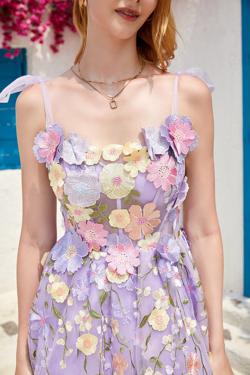 Blue Corset A-Line Short Homecoming Dress with 3D Flowers