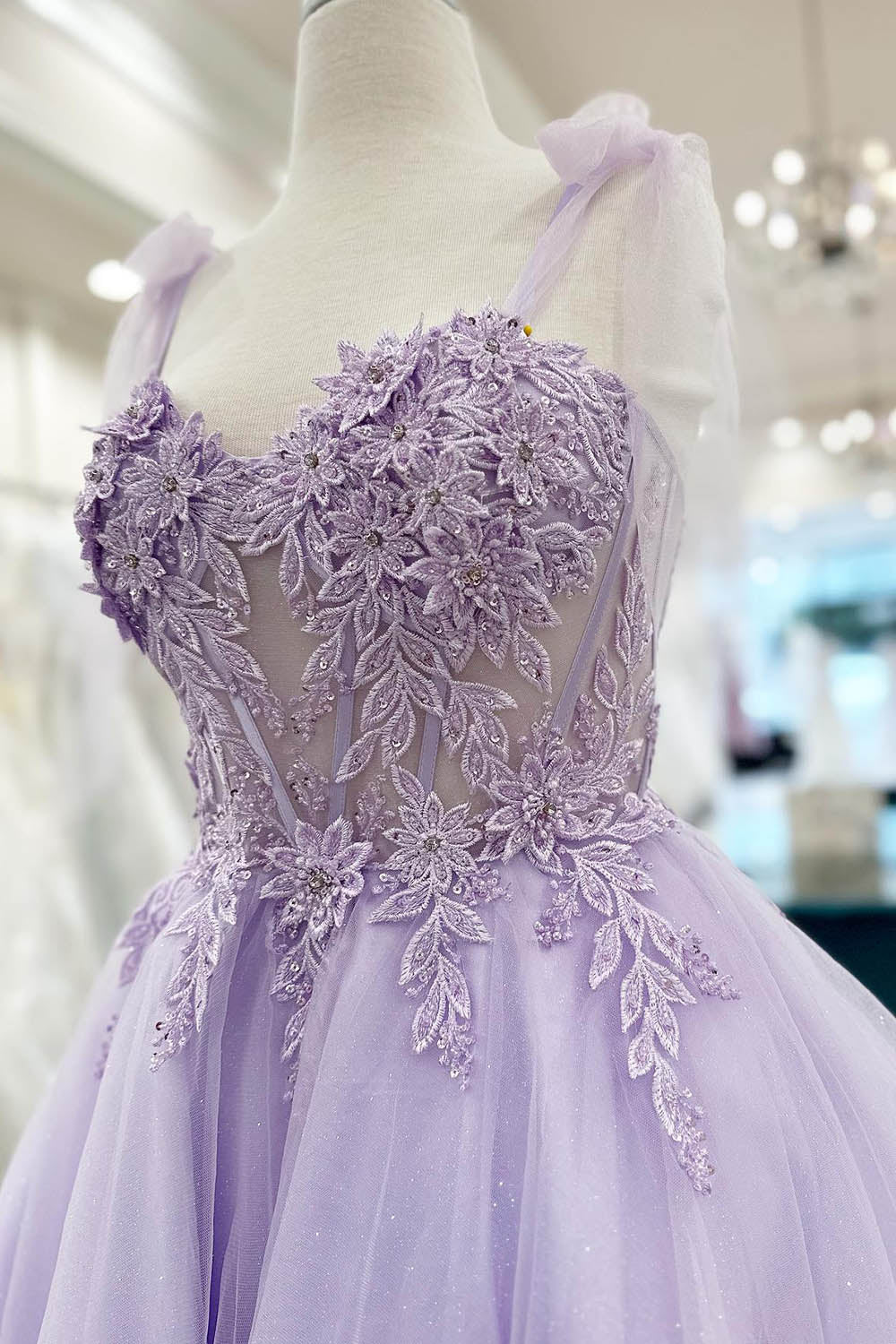 Purple Corset A-Line Tulle Short Flower Homecoming Dress with Lace