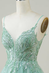 Green A Line Cute Homecoming Dress with Beaded