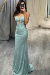 Sparkly Light Green Mermaid Long Appliqued Prom Dress