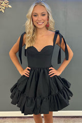 Black Homecoming Dress Satin A-Line Bowknot Cocktail Dress