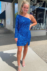 One Shoulder Glitter Sequins Homecoming Dress