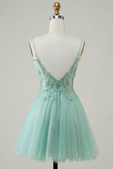 Green A Line Cute Homecoming Dress with Beaded