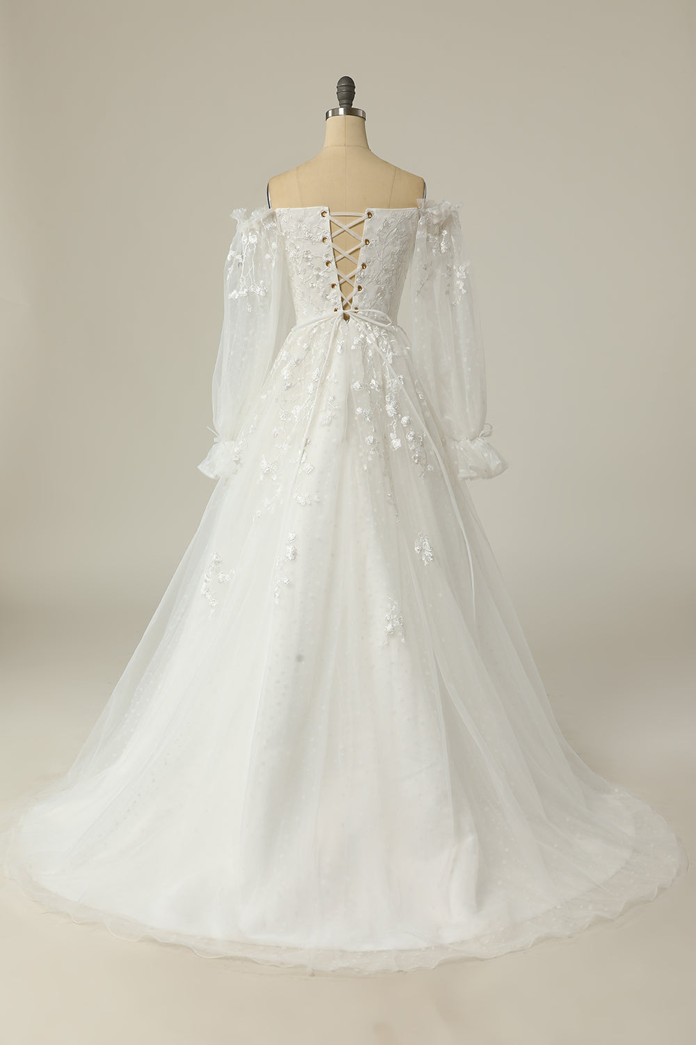 Luxurious A-Line Off-the-Shoulder White Wedding Dress with Appliques