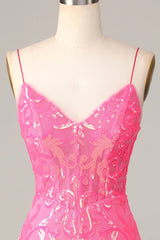 Sparkly Fuchsia Corset Tight Short Sequins Homecoming Dress