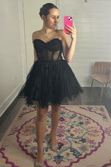 Fuchsia Corset Sweetheart A-Line Short Tulle Homecoming Dress