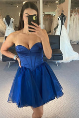 Simple Blue Corset A-Line Short Homecoming Dress