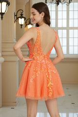 Sparkly Orange A Line Glitter Homecoming Dress with Sequins