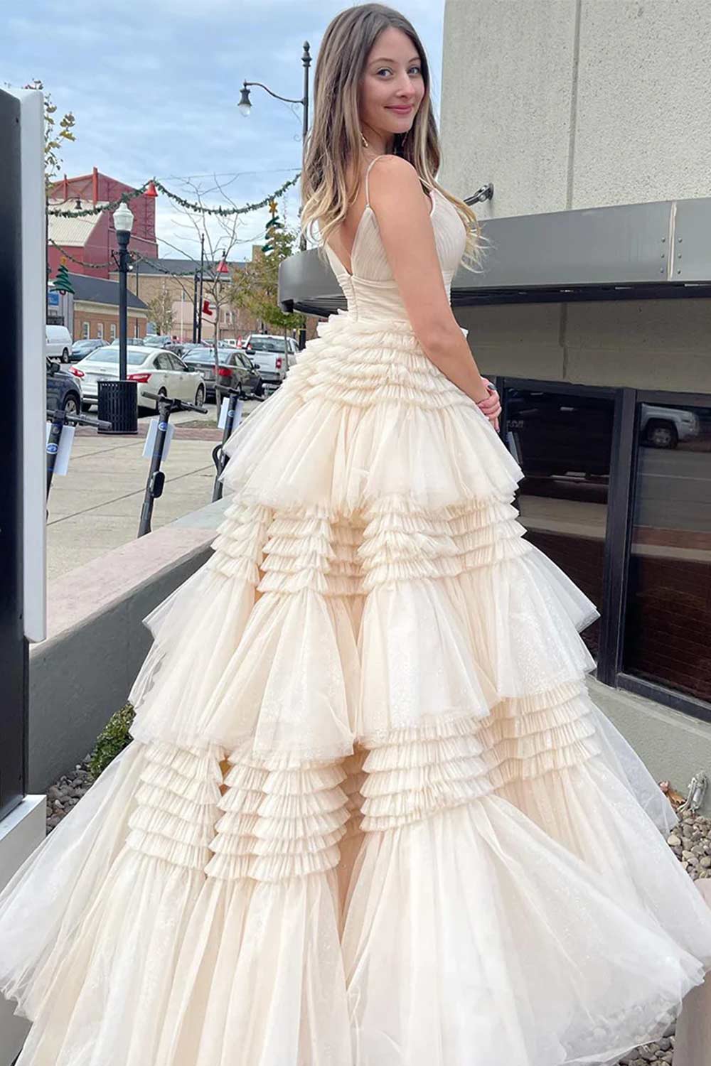 Fuchsia Tulle Spaghetti Straps Long Prom Dress