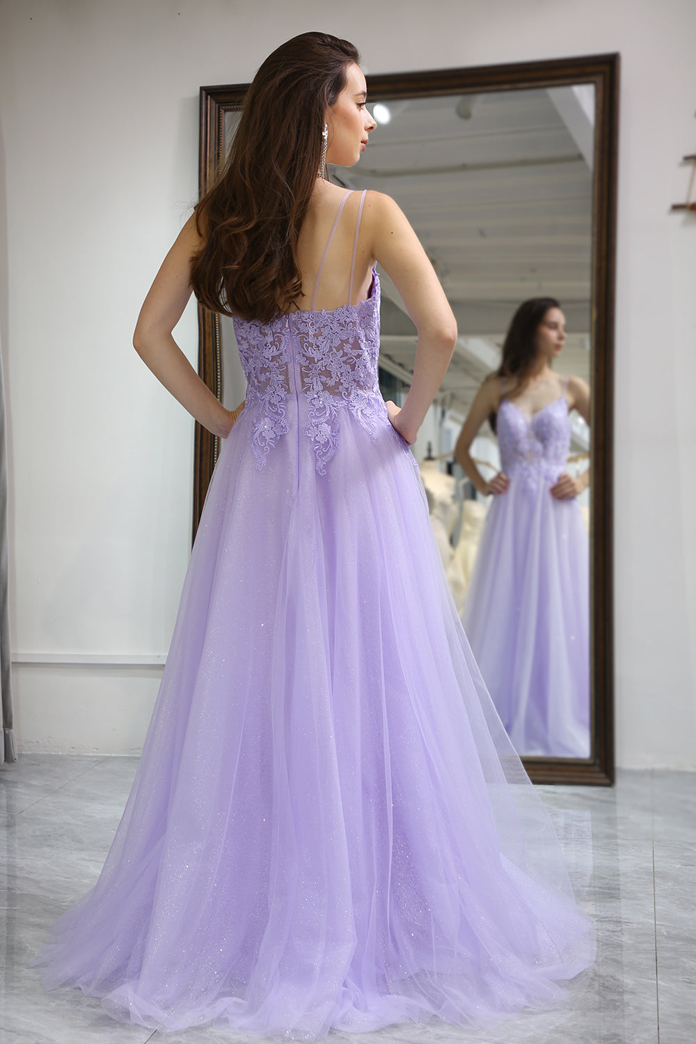 Light Purple A Line Long Prom Dress With Appliques