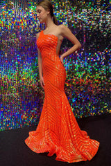 White One Shoulder Sequined Mermaid Prom Dress