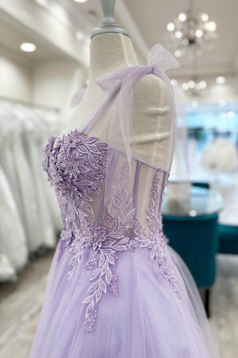 Purple Corset A-Line Tulle Short Flower Homecoming Dress with Lace