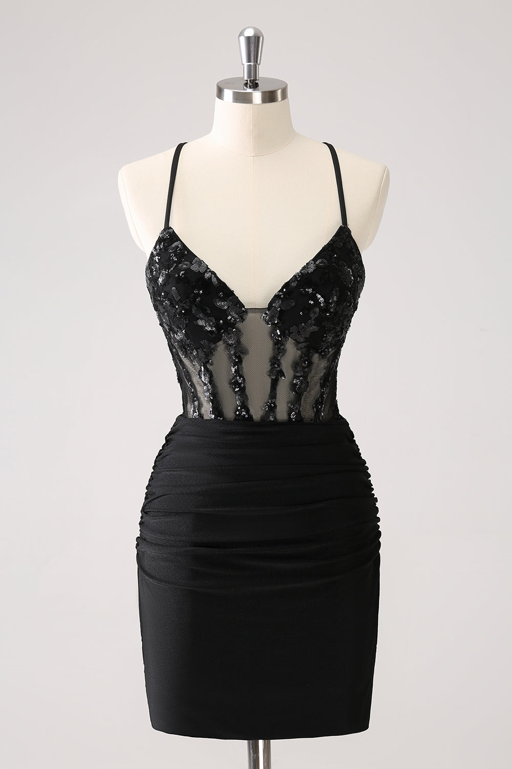 Sparkly Black Corset Sequined Short Tight Homecoming Dress