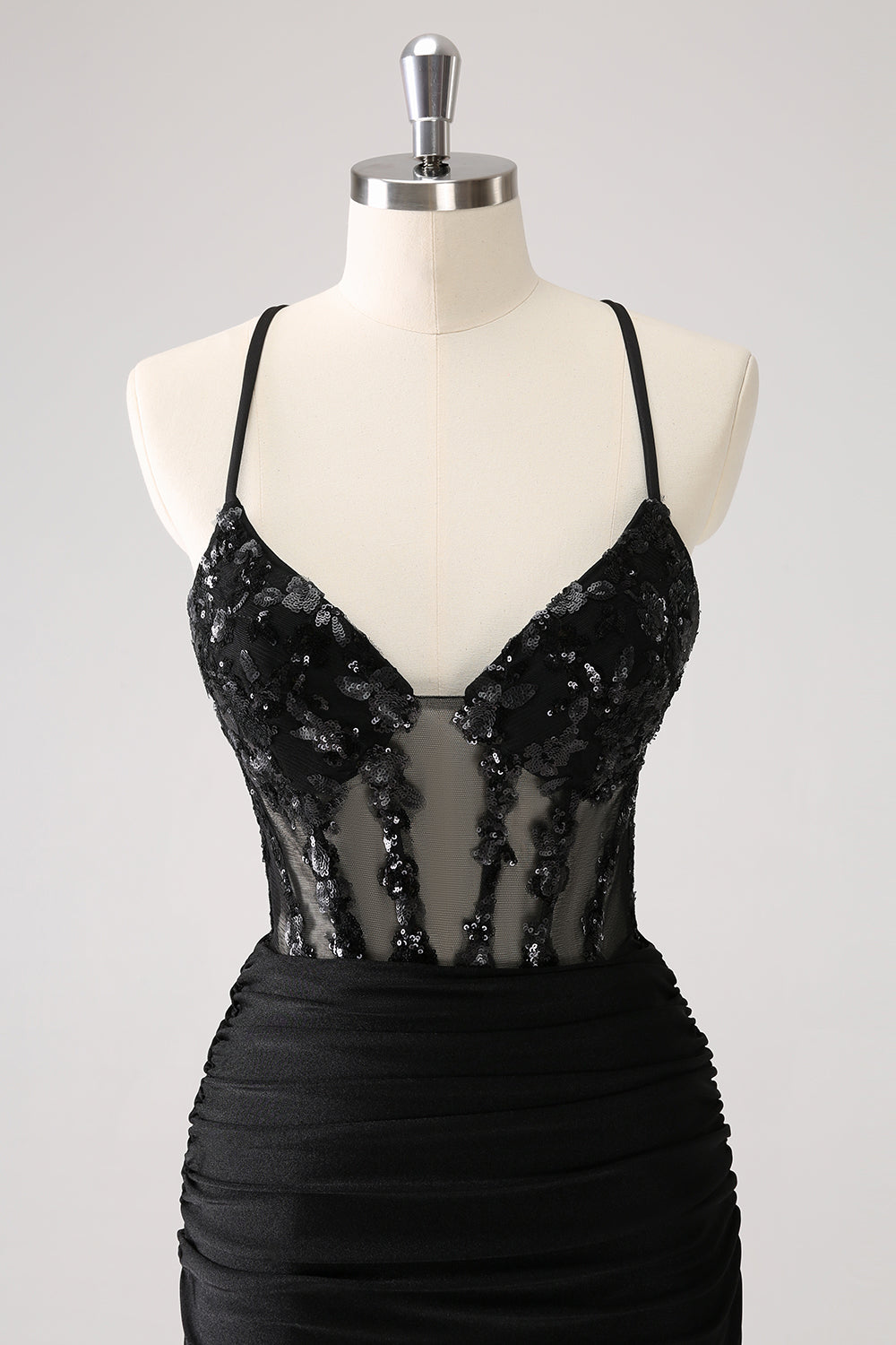 Sparkly Black Corset Sequined Short Tight Homecoming Dress