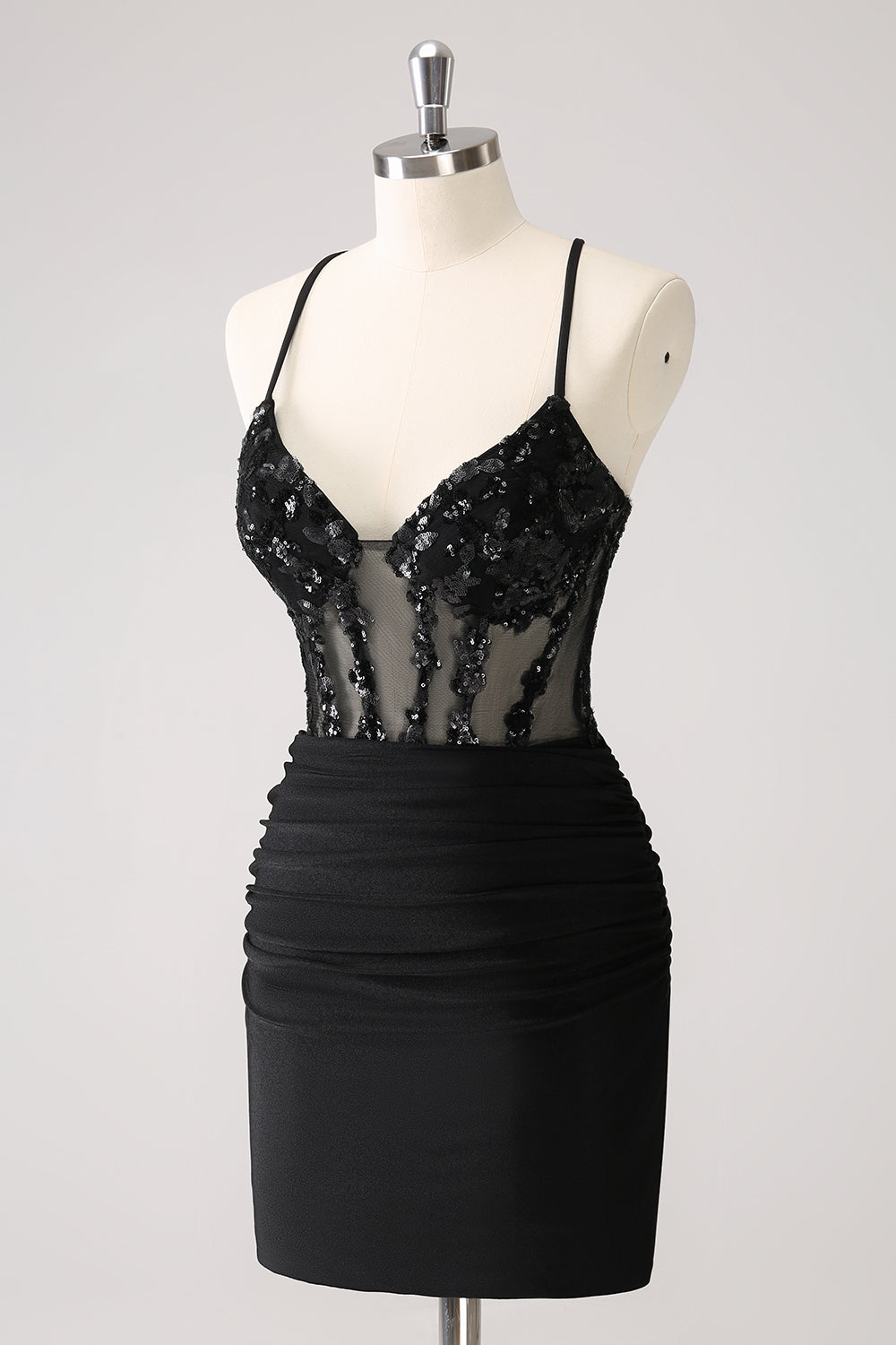 Sparkly Black Corset Sequined Short Tight Homecoming Dress