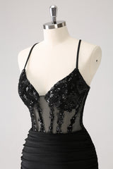 Sparkly Black Corset Sequined Short Tight Homecoming Dress